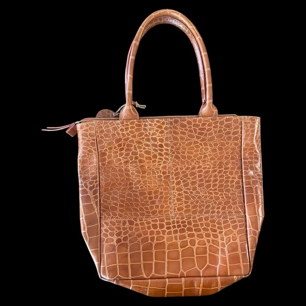 Chico’s Burnt Orange Croc-Embossed Leather Purse | NWOT | Structured Work Bag